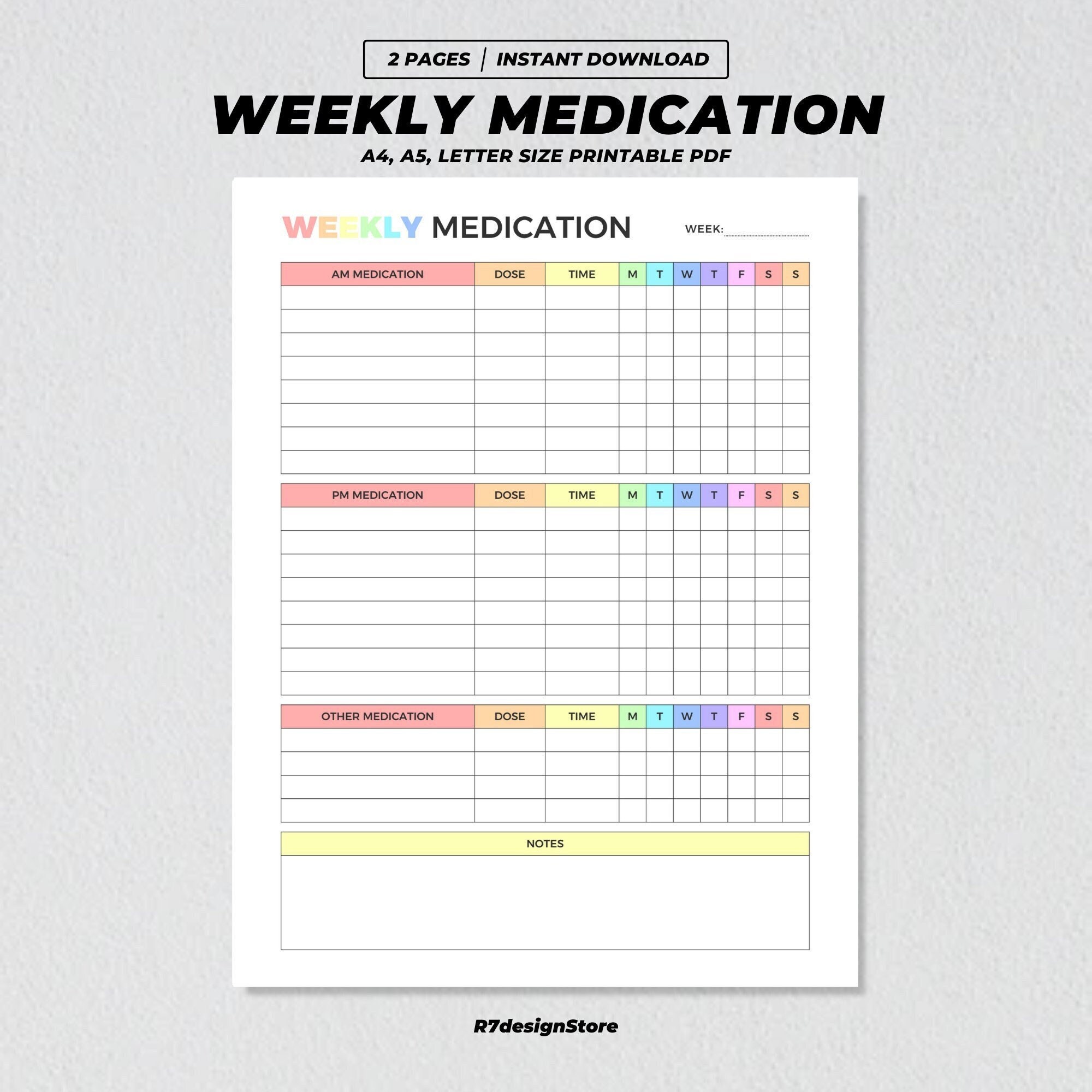 Weekly medication log printable am pm medicine dosage tracker