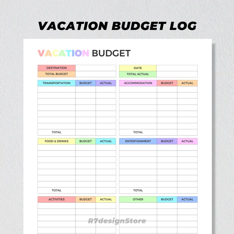 Vacation Budget Printable, Holiday Budget Planner, Travel Spending ...