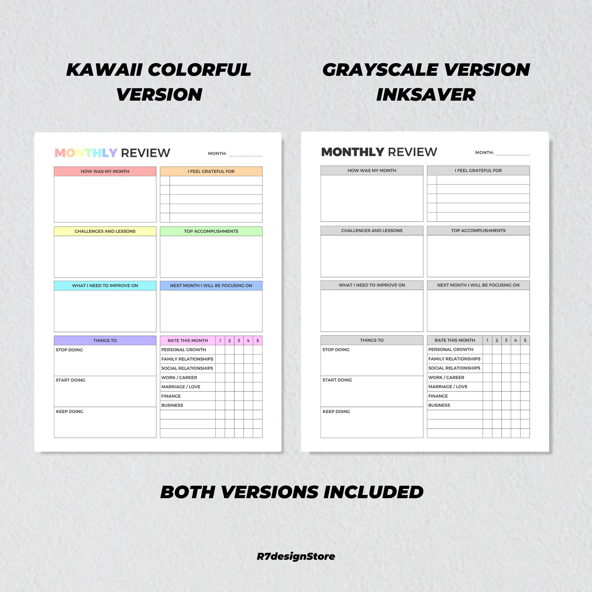 Monthy Reflections Daily, Weekly, Monthly Review Printable, Gratitude Reflections Log ...