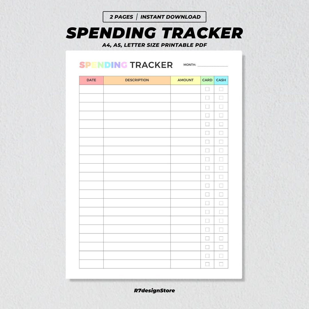 Spending Tracker Printable, Cash Card Spending Log, Purchase ...