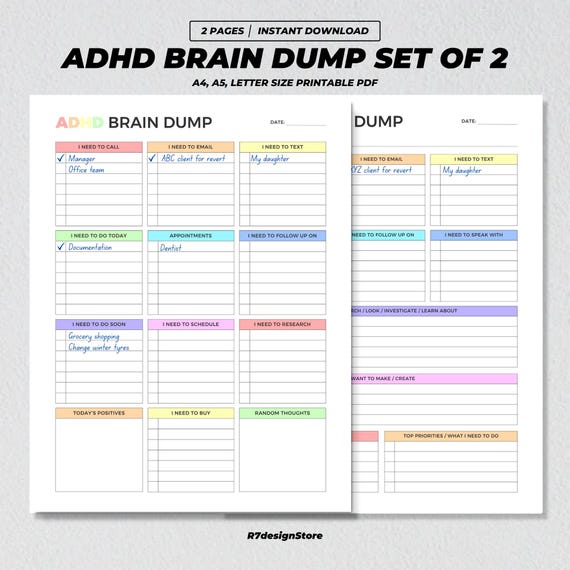 ADHD Brain Dump Printable, ADHD Planner, Daily To Do List, Productivity Tracker, Office Work Organizer, Task Reminder, Priority Matrix Plan