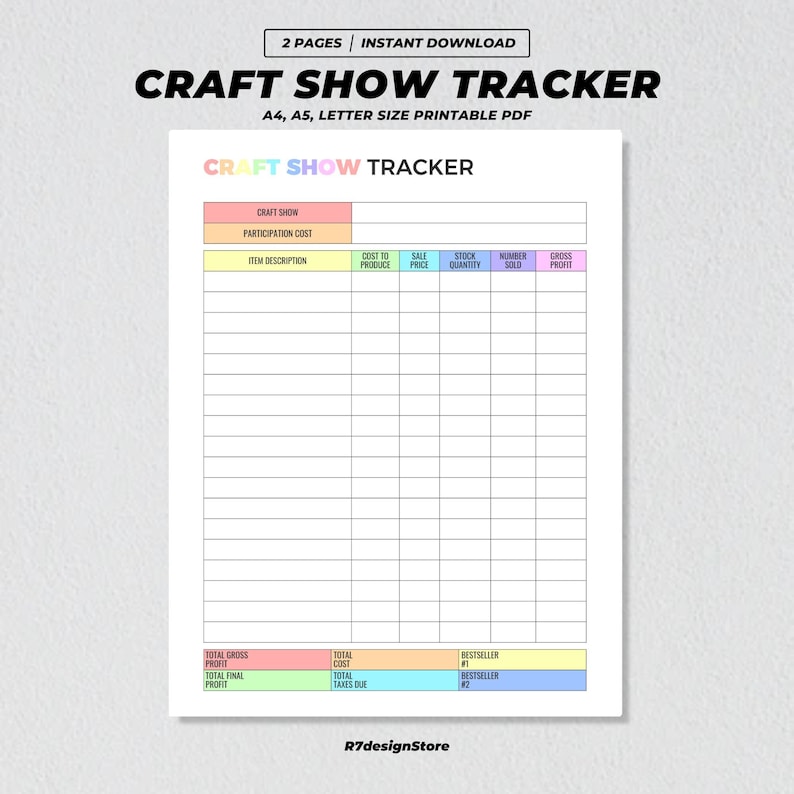 Craft Show Tracker Printable, Craft Fair Planner, Sales Profit Tracker ...