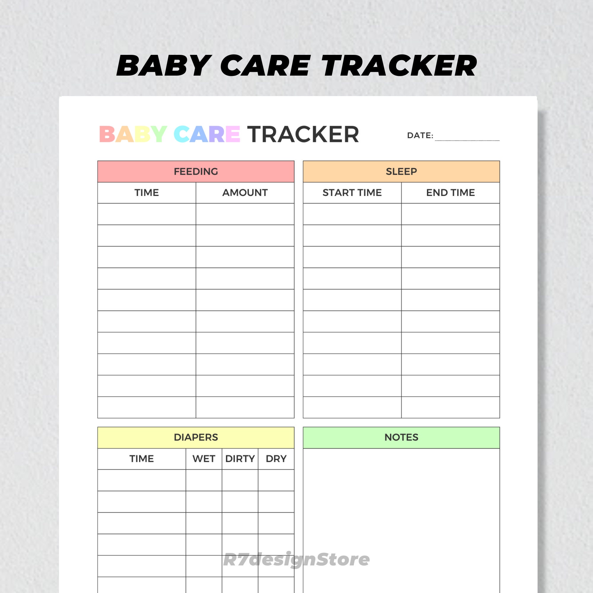 Baby Care Tracker Printable, Newborn Baby Report, Daily Feeding Diaper ...