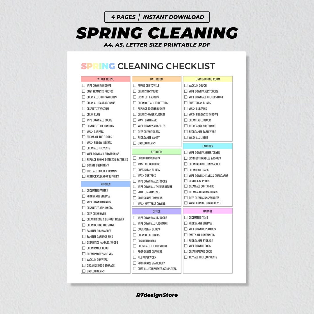 Spring Cleaning Checklist Printable, House Deep Clean Planner, Home ...