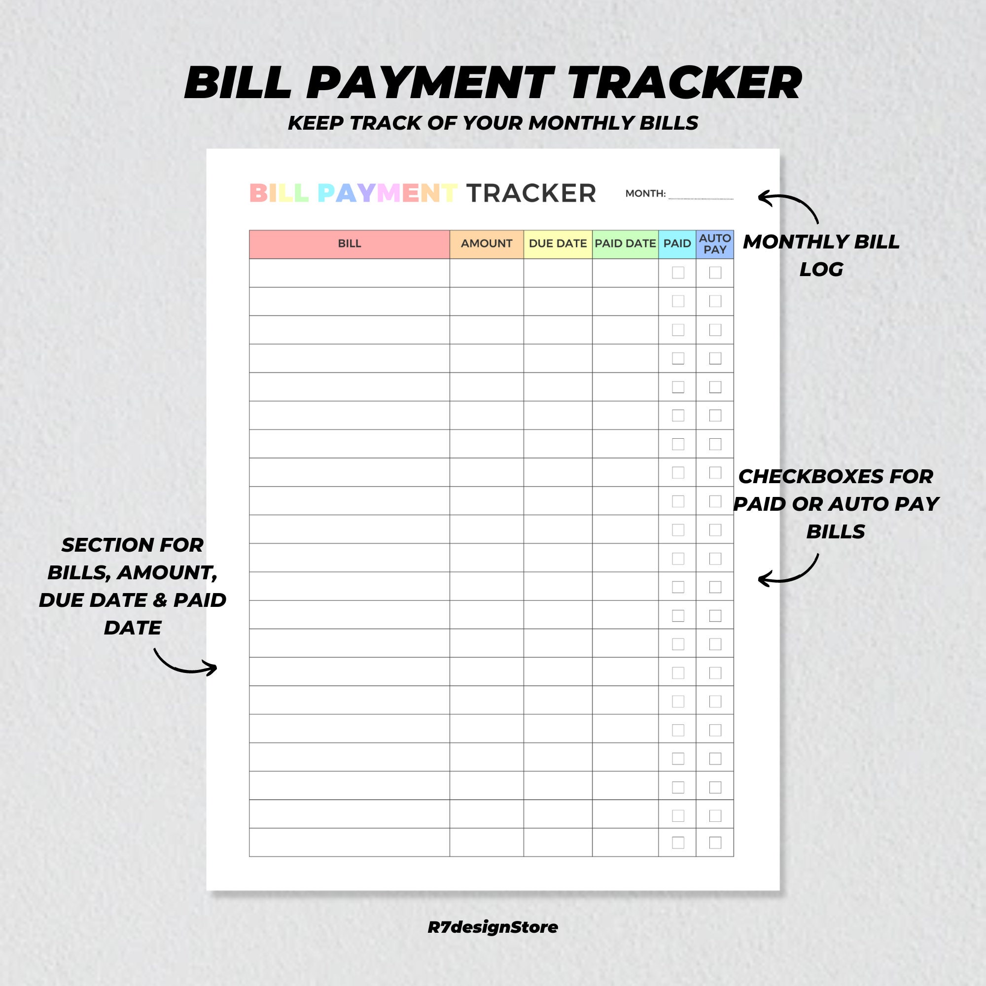 Bill Payment Tracker Printable Monthly Bill Payment Checklist Expense