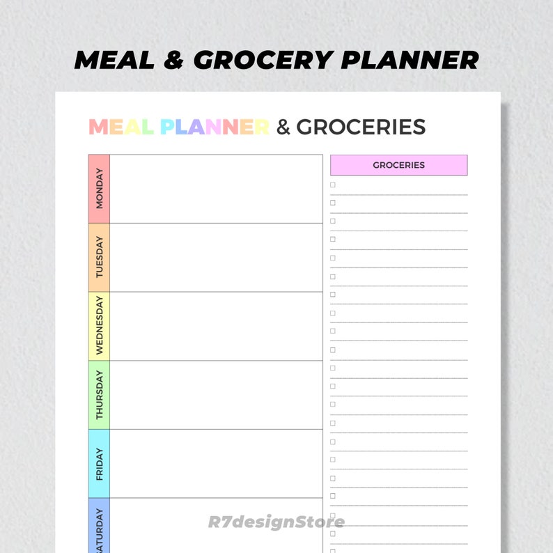 Weekly Meal Planner Printable, 7 Day Menu Planner, Daily Meal Prep ...
