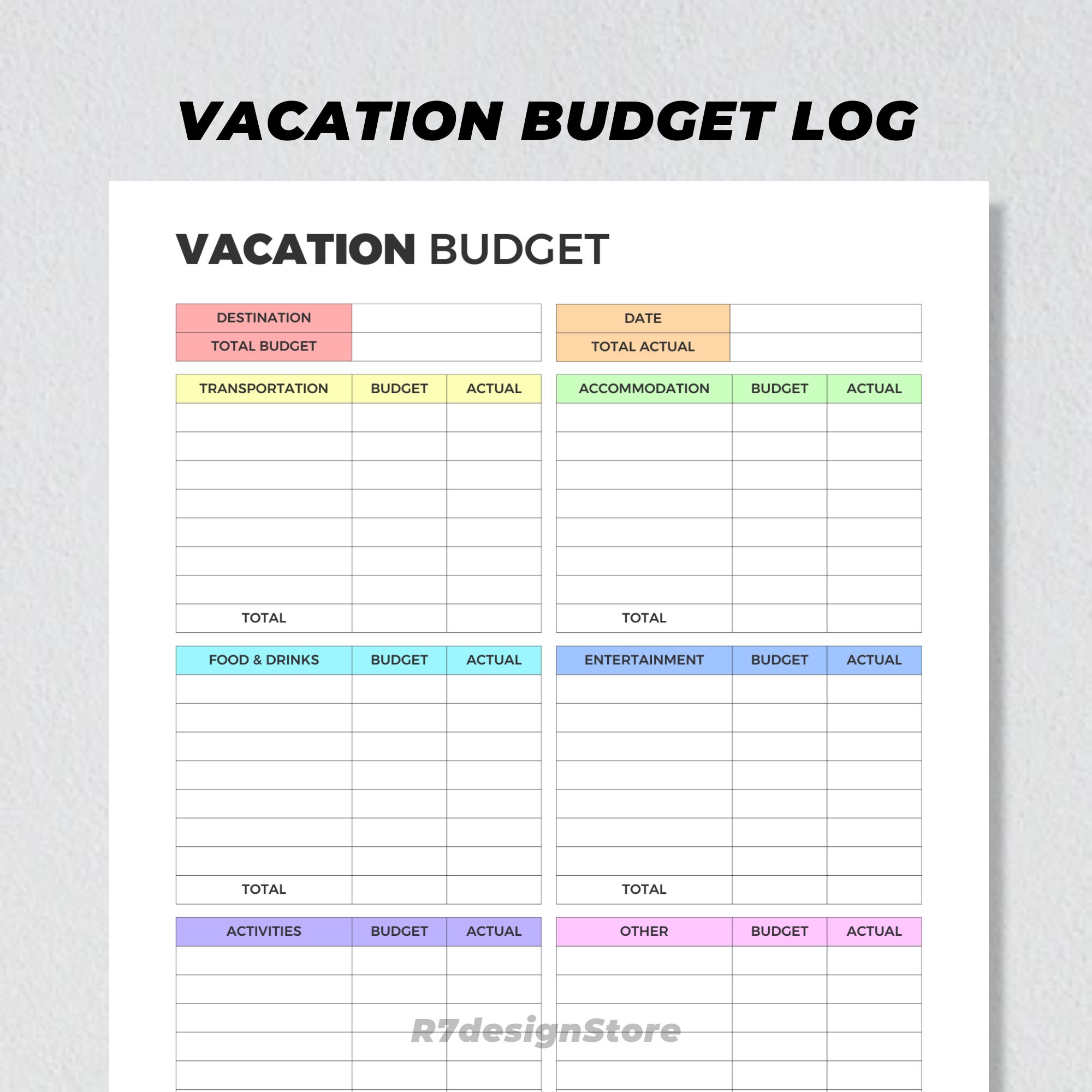 Vacation Budget Printable, Holiday Budget Planner, Travel Spending ...