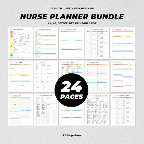 Nurse Planner Bundle Printable, SBAR Report Sheet, LTC Nurse Planner, Shift Organizer, Nursing School Notes, Nurse Brain Sheet, Hospice Care