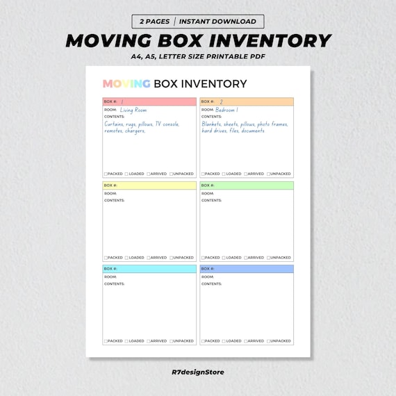 Moving Box Inventory Printable, House Moving Planner, Apartment Move Organizer, Box Content Tracker, Room By Room Organizer, Packing List