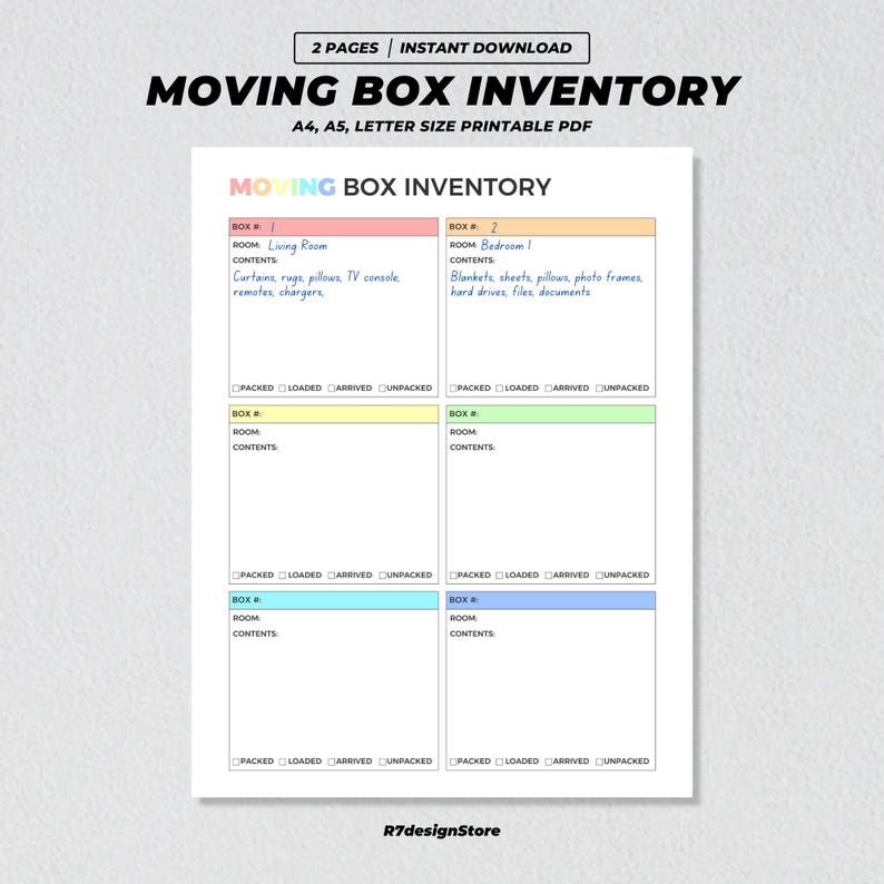 Moving Box Inventory Printable, House Moving Planner, Apartment Move ...