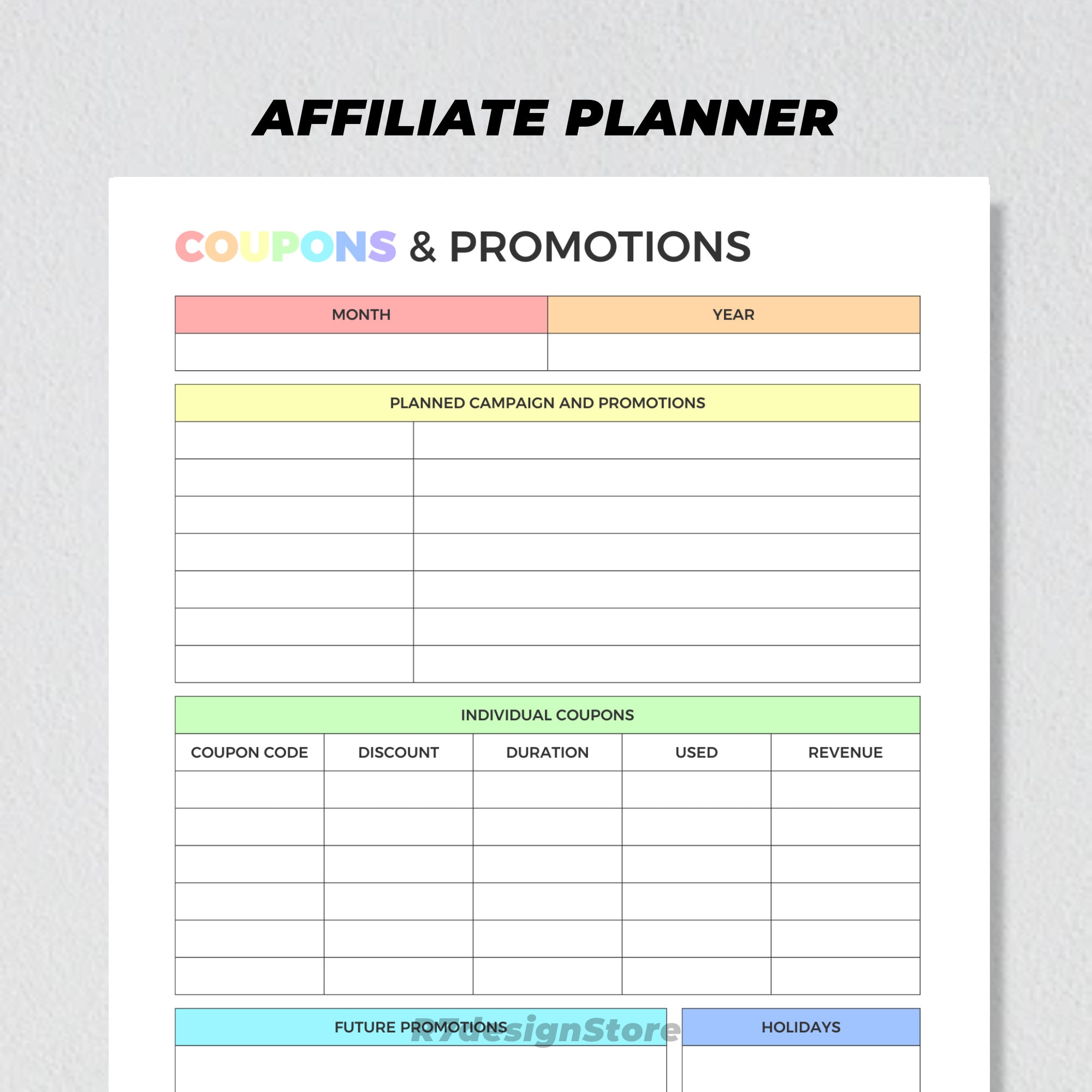 Affiliate Marketing Planner Printable, Affiliate Program Tracker, Sponsorship Collaboration ...