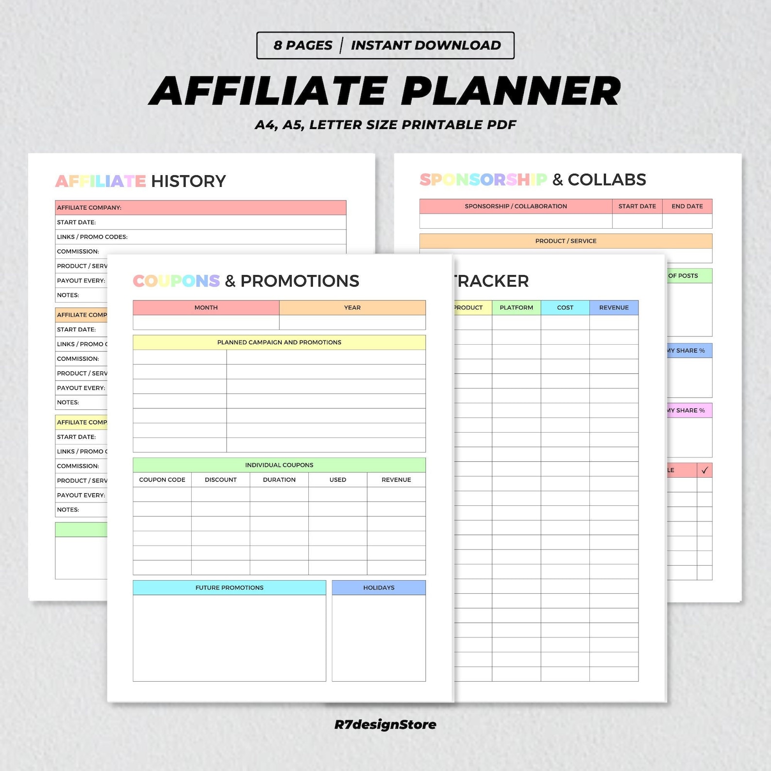 Affiliate Marketing Planner Printable, Affiliate Program Tracker, Sponsorship Collaboration ...