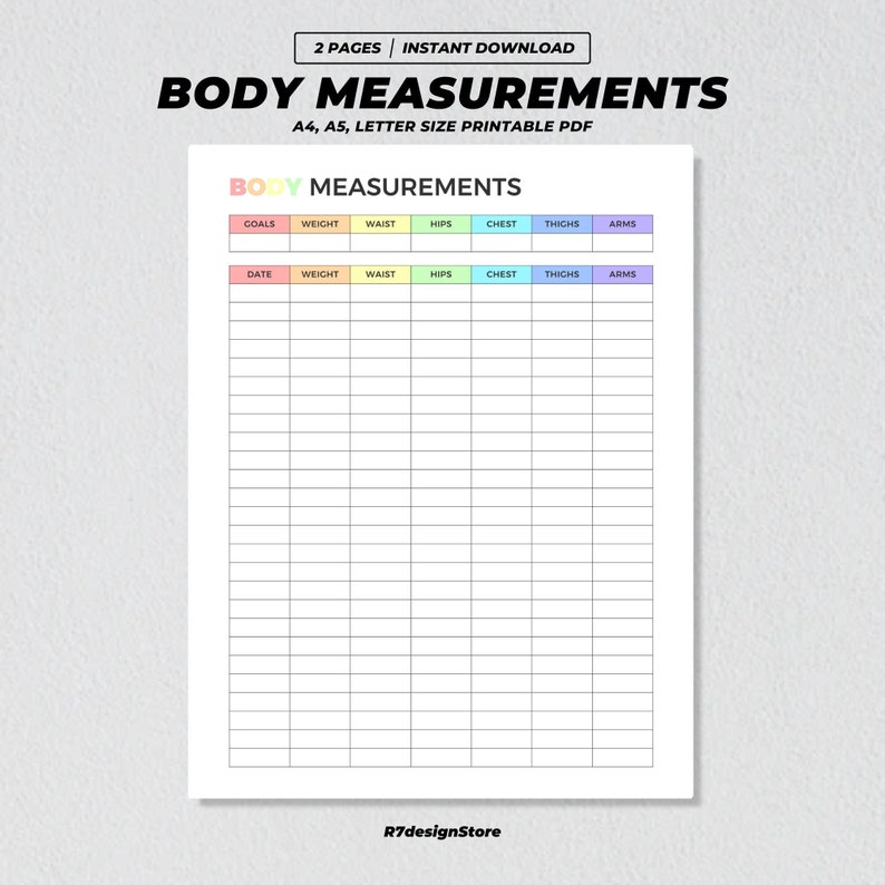 Body Measurements Printable, Weight Loss Planner, Health &amp; Fitness ...