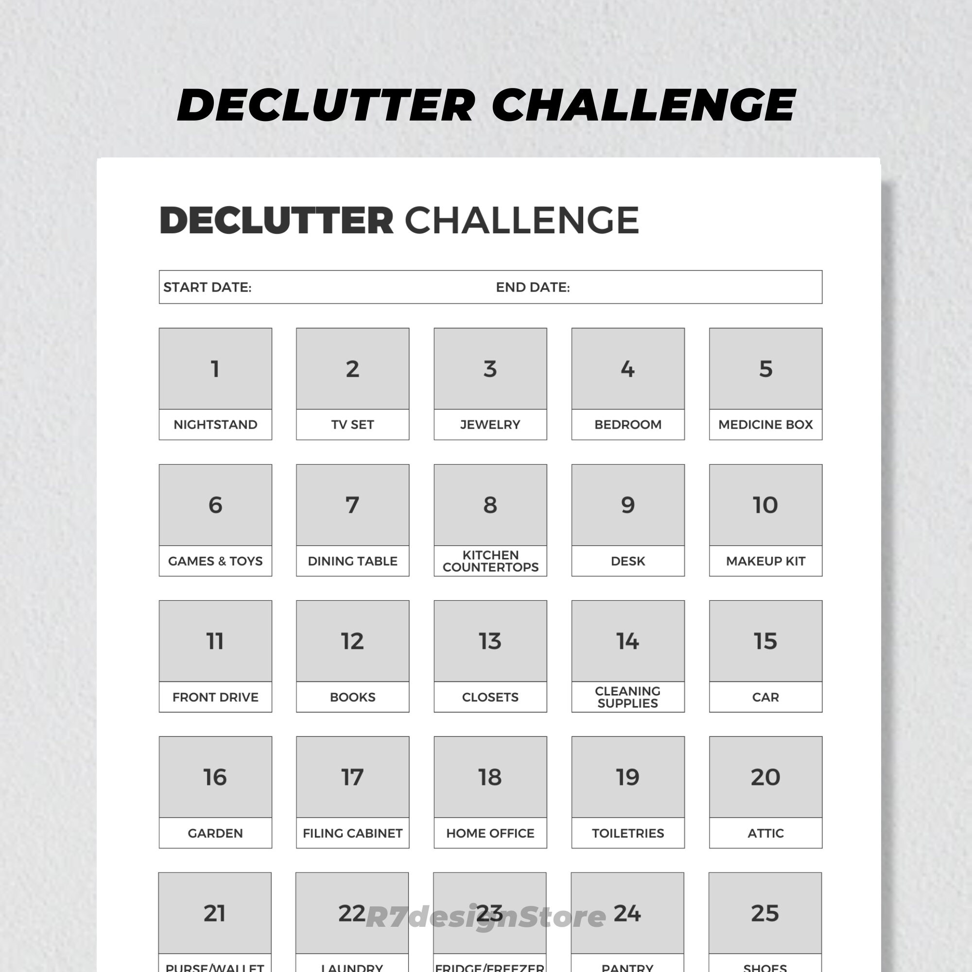 Declutter Challenge Printable, House Cleaning Checklist, Home ...