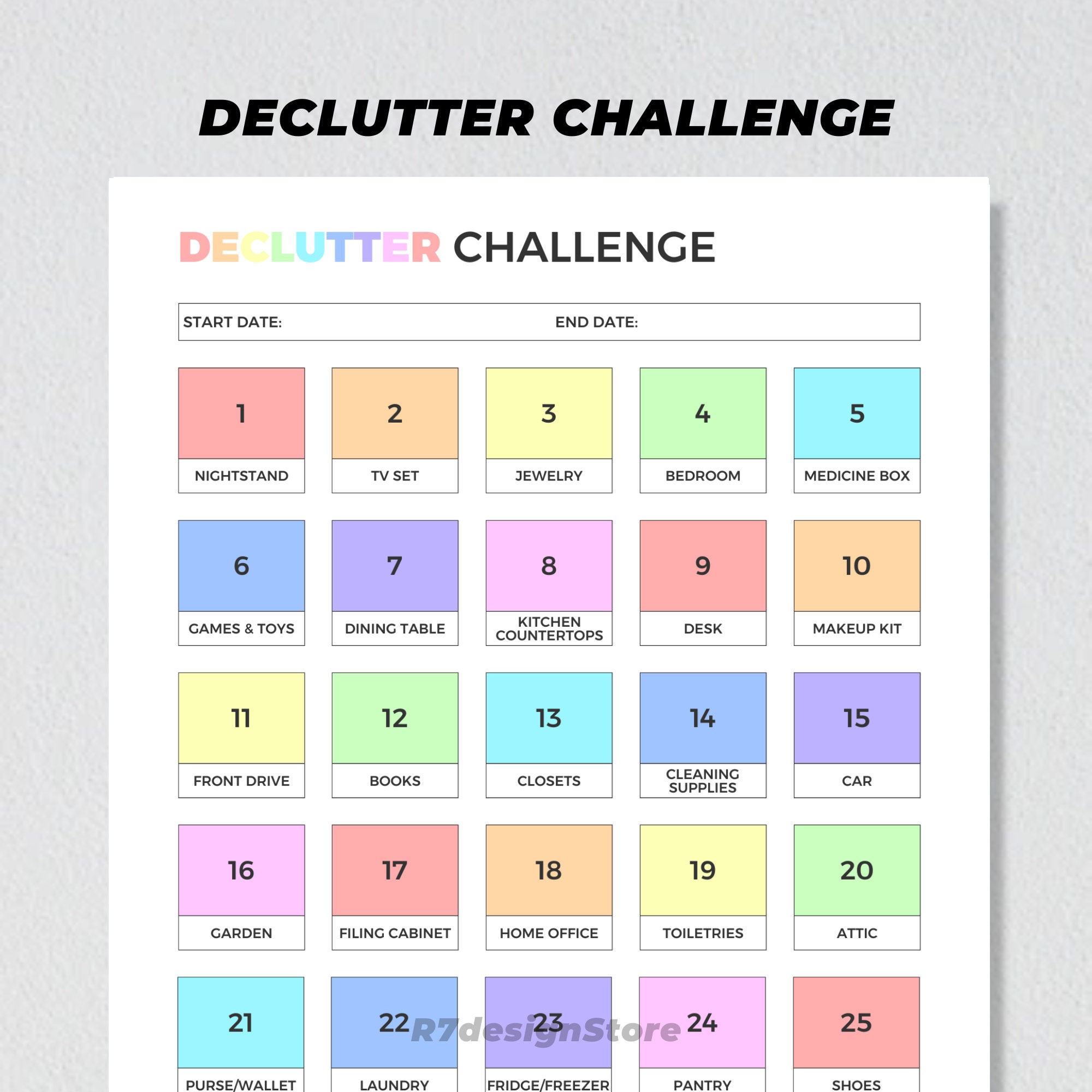 Declutter Challenge Printable, House Cleaning Checklist, Home ...