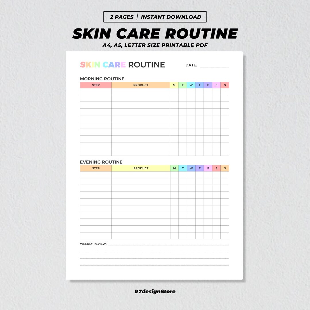 Skin Care Routine Printable Self Care Checklist Template 7 Day Skin