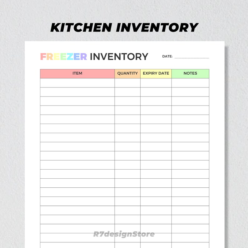 Kitchen Inventory Printable, Fridge Freezer Pantry Inventory Tracker