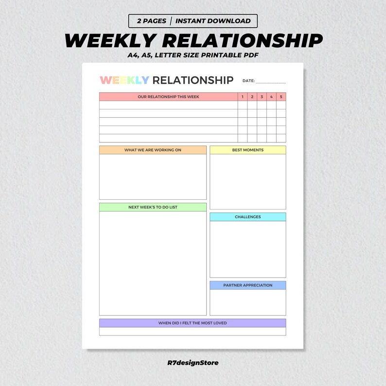Weekly Relationship Printable, Couple Activity Check In, Love ...
