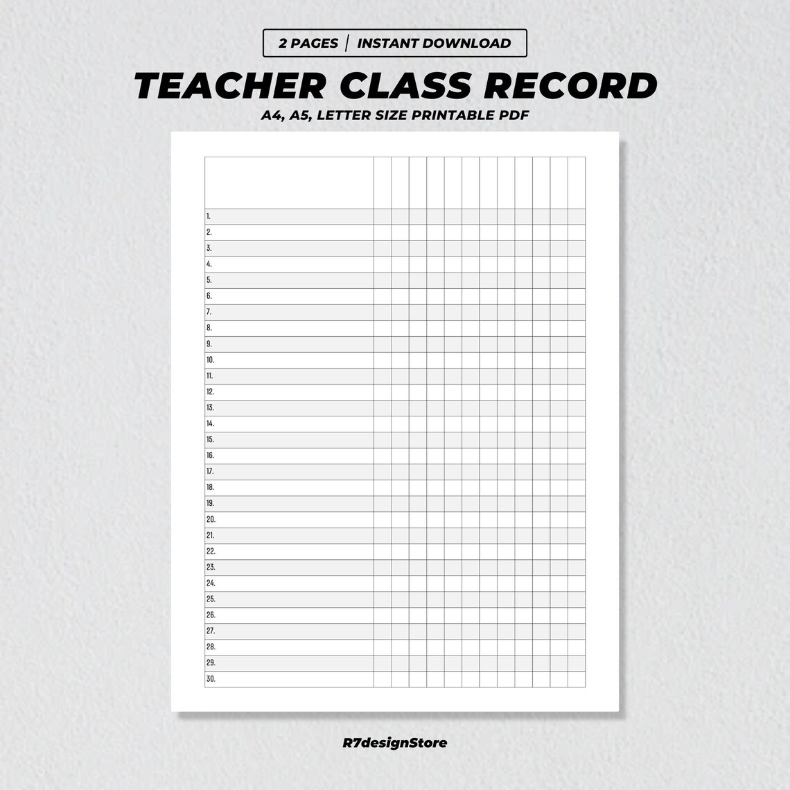 Teacher Class Record Printable, Students Grade Tracker, School ...