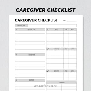 Caregiver Checklist Printable, Elderly Care Planner, Daily Caregiving Routine, Cleaning Tasks Care Log, Senior Health Organizer A4 A5 US PDF image 3