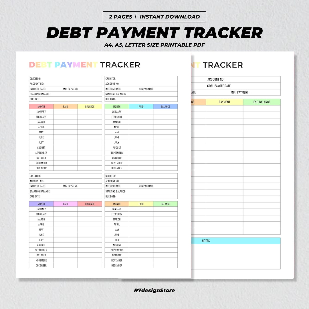 Debt Payment Tracker Printable, Personal Finance Organizer, Debt