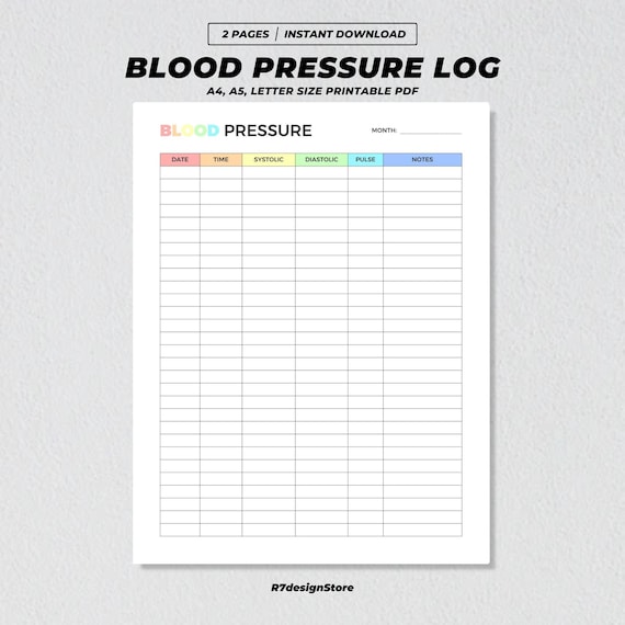 Blood Pressure Log Tracker Printable, High Blood Pressure