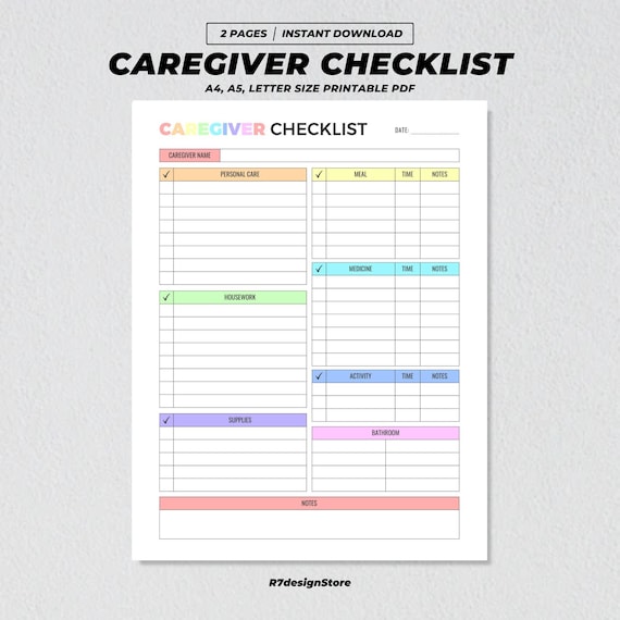 Caregiver Checklist Printable, Elderly Care Planner, Daily Caregiving Routine, Cleaning Tasks Care Log, Senior Health Organizer A4 A5 US PDF
