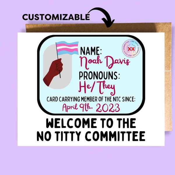 Congrats Top Surgery Card - Custom Gift for Trans Friend - No Titty Committee Card - Pun Greeting Card - Handmade Gift - FTM Trans Card