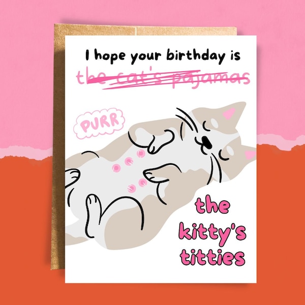 Cute Cat Birthday Card | Funny Happy Birthday Card for Cat Lover | Cat's Pajamas | Cat Mom Birthday Card | Cat Dad | Kitty's Titties | Adult