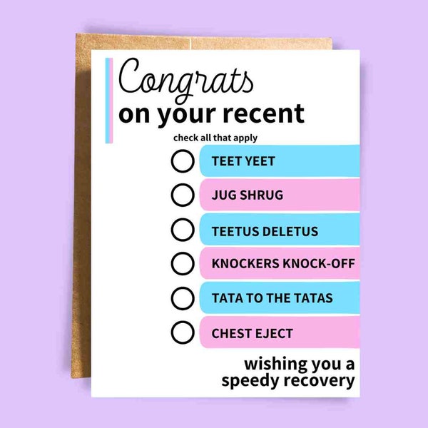 Congrats Top Surgery Card - Teet Yeet Card - Teetus Deletus - Gift for Trans Friend - Recovery Get Well Soon Card | Card for Transmasc