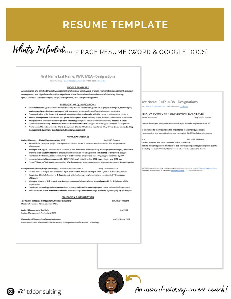 Resume & Cover Letter Template Worksheet word Doc Google - Etsy