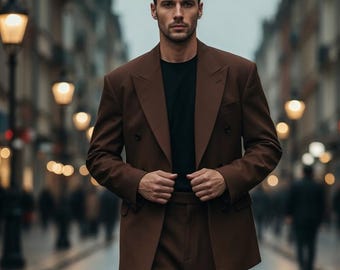 Oversized Chocolate Brown Suit | Custom Tailored Double Breasted Coat Pant