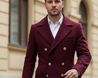 Men's Maroon Wool Trench Coat | Double Breasted Winter Overcoat - Etsy