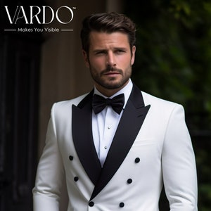 White Double Breasted Tuxedo for Men - Formal Evening Wear - Tailored Suit - The Rising Sun store, Vardo