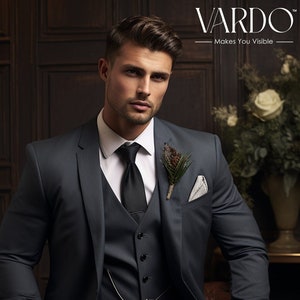 Men's Light Grey Notch Lapel 3-Piece Suit Sophisticated Business Attire  Contemporary Formal Suit, The Rising Sun Store, Vardo -  Polska