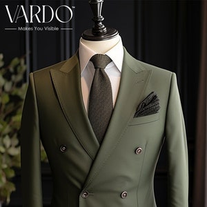 Premium Olive Green Double Breasted Suit for Men   - Tailored Fit, The Rising Sun store, Vardo