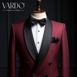 Burgundy Double Breasted Tuxedo - Elegant Men's Formalwear for Timeless Style -  Tailored Suit- The Rising Sun store, Vardo