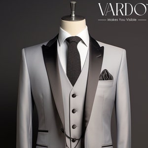 Premium Light Grey Three-Piece Suit for Men - Classic Tailored Fit- Tailored Suit - The Rising Sun store, Vardo