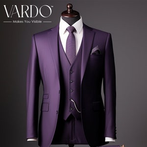 Dapper Formal Attire Men's Purple Three Piece Suit- Tailored Suit-The Rising Sun store, Vardo