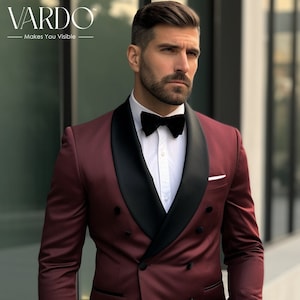 Elegant Wine Double Breasted Tuxedo for Men Stylish Formalwear for ...