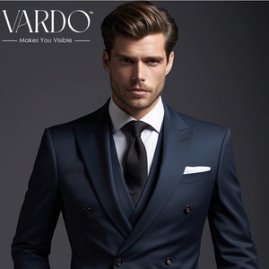Dark Blue Double Breasted Three Piece Suit for Men-tailored - Etsy
