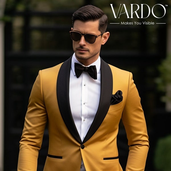 Mustard Yellow Two Piece Tuxedo Suit for Men -  Tailored Fit, The Rising Sun store, Vardo