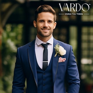 Premium Classic Dark Blue Three Piece Tuxedo Suit for Men - Classic Wedding & Formal Attire Men-Tailored Fit, The Rising Sun store, Vardo