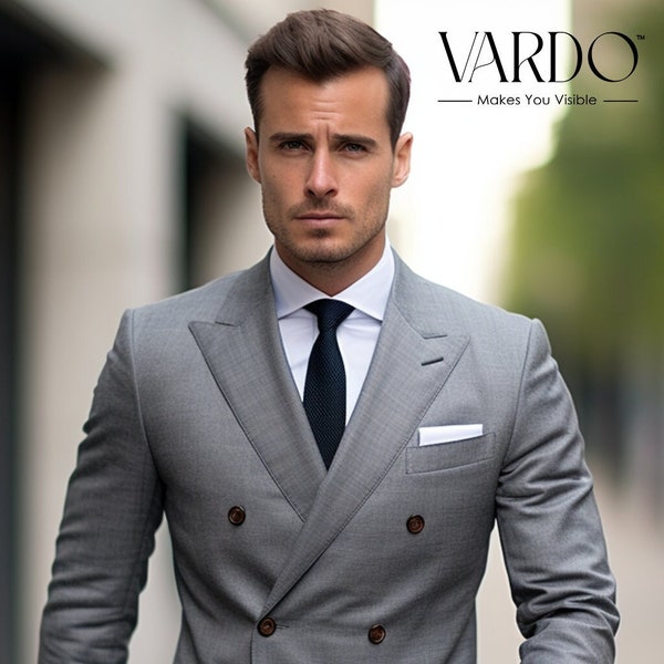 Classic Elegance Men's Grey Double Breasted Suit for Timeless Elegance -Business Professional Outfit - The Rising Sun store, Vardo