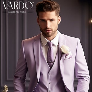 Stylish Men&#39;s Light Purple Three-Piece Suit- Premium Quality Wedding or Formal Attire-Tailored Fit-The Rising Sun store, Vardo