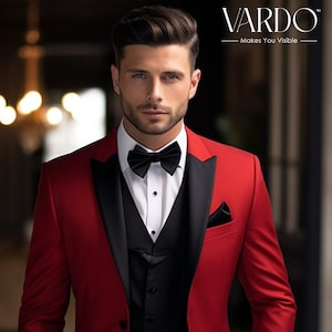 Dapper: Classic Red Tuxedo Suit for Men Premium Quality Formal Wear Tailored Suit The Rising Sun store, Vardo zdjęcie 1