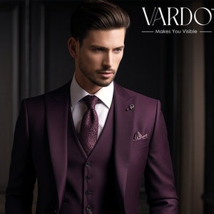 Elegant Men's Purple Three-Piece Suit – Sophisticated Formalwear for Exceptional Style- Tailored Suit-The Rising Sun store, Vardo