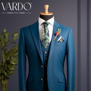 Peacock Blue three Piece Suit for Men for Men-  Formal Event Attire  for Every Occasion- Tailored Fit, The Rising Sun store, Vardo