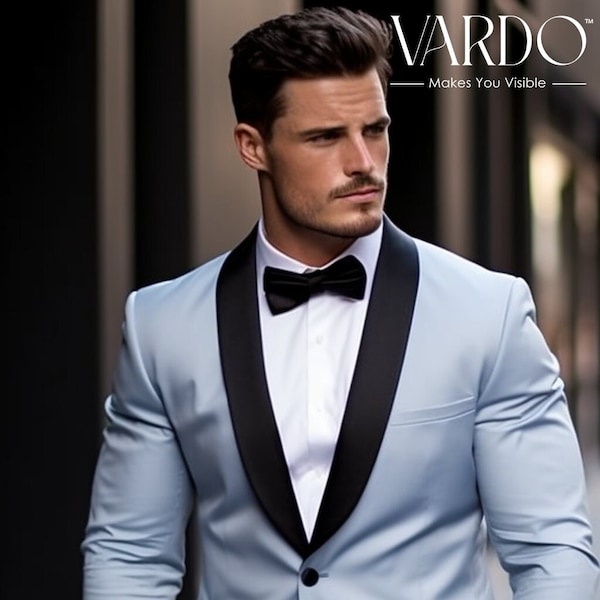 Sky Blue Two-Piece Tuxedo for Men | Elegant Wedding Suit | Formal Men's Wear- Tailored Fit, The Rising Sun store, Vardo
