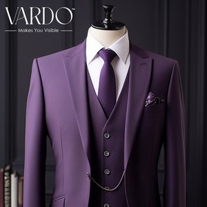Regal Purple Three-Piece Suit for Men - Elegant Wedding Attire, Formal Occasion Outfit- Tailored Suit-The Rising Sun store, Vardo